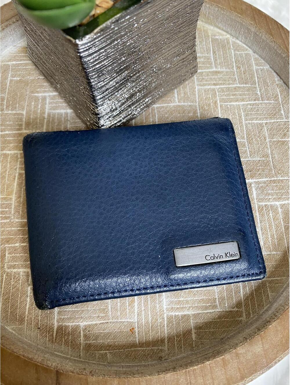Calvin Klein Men's Navy Blue Leather Bifold Wallet